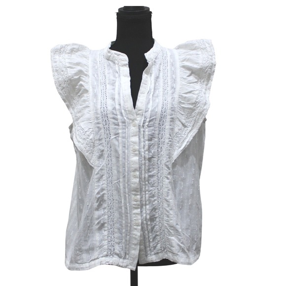 Zara Tops - Zara White Embroidered Eyelet Blouse Pintuck Ruffle Sleeve Boho Cottagecore Top